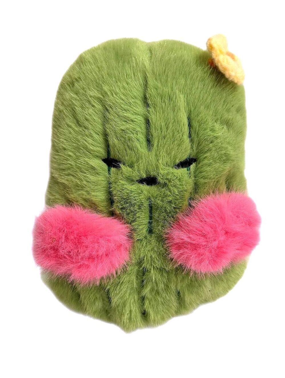 Kawaii Fuzzy Cactus Plush 8" Green Pink Pom Poms Flower Stuffed Toy